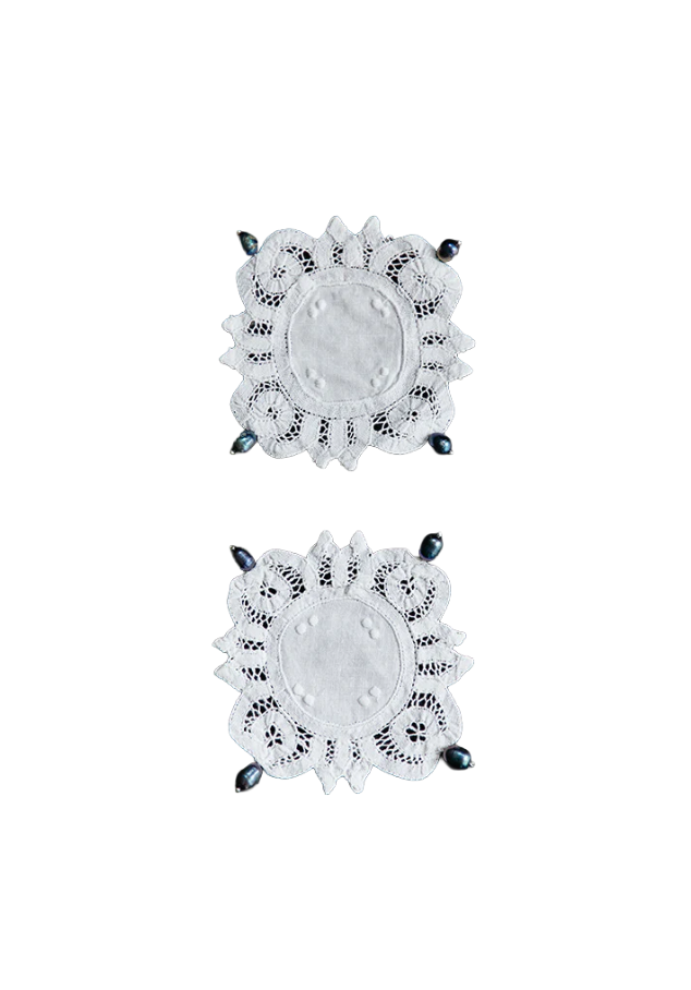 Coaster, Lace With Pearl