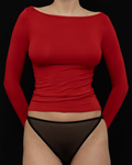 Front View of Recline Bateau Long Sleeve in Corbusier Red from KYE Intimates in Los Angeles.