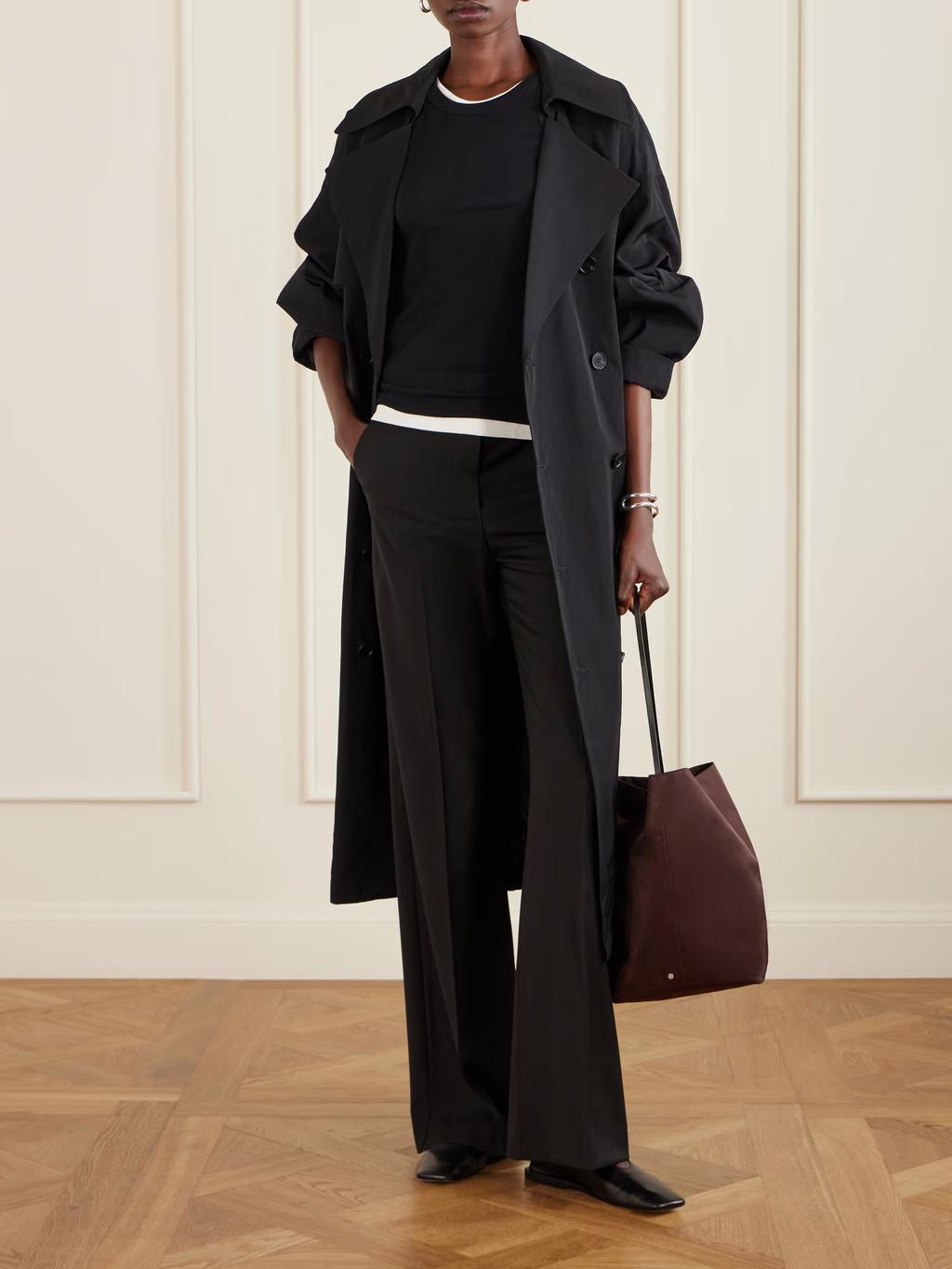 Bucket Leather-Trimmed Shell Tote
