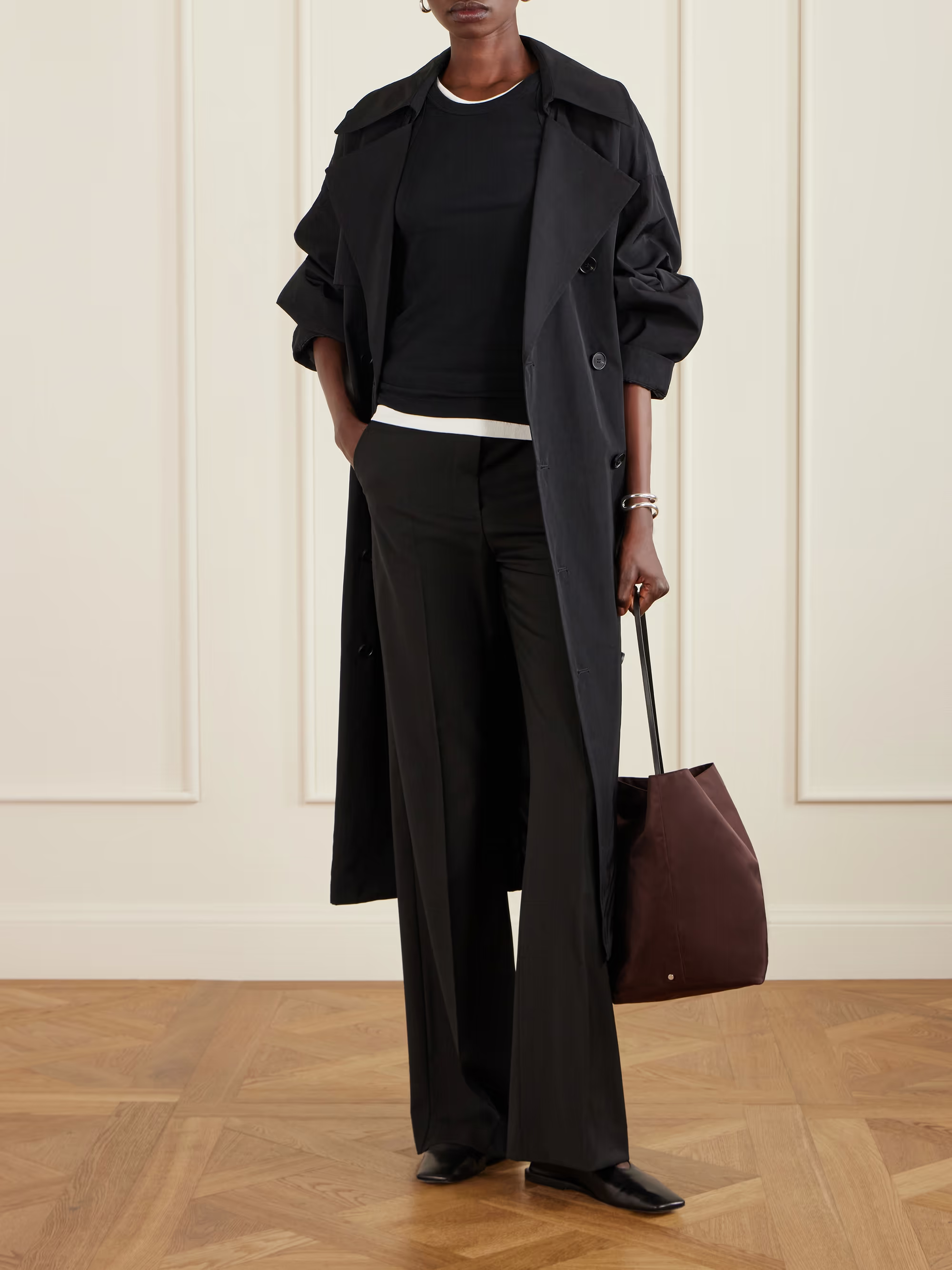 Bucket Leather-Trimmed Shell Tote