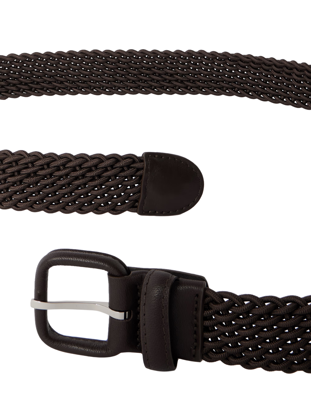 Woven leather-trimmed cord belt