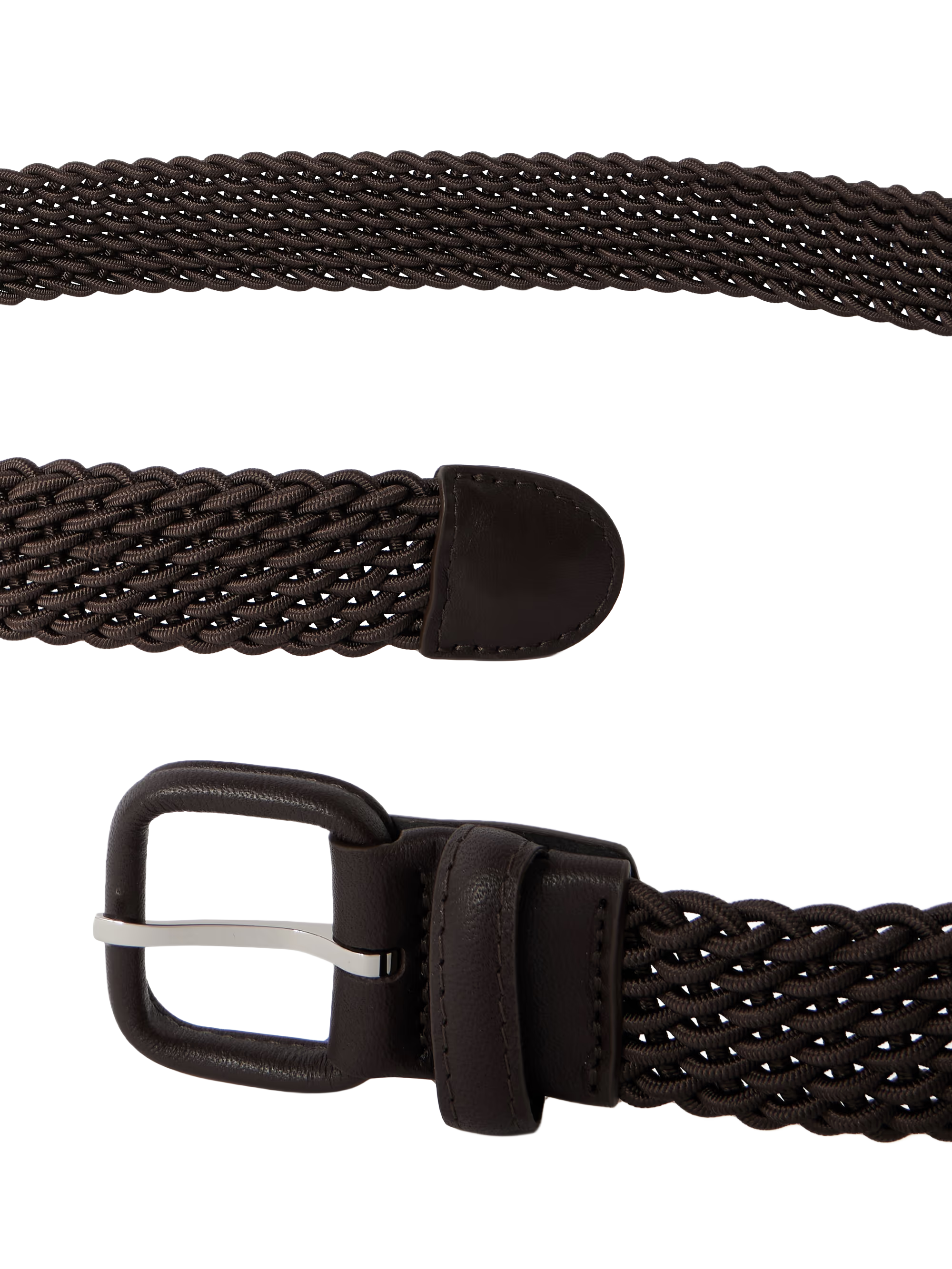 Woven leather-trimmed cord belt