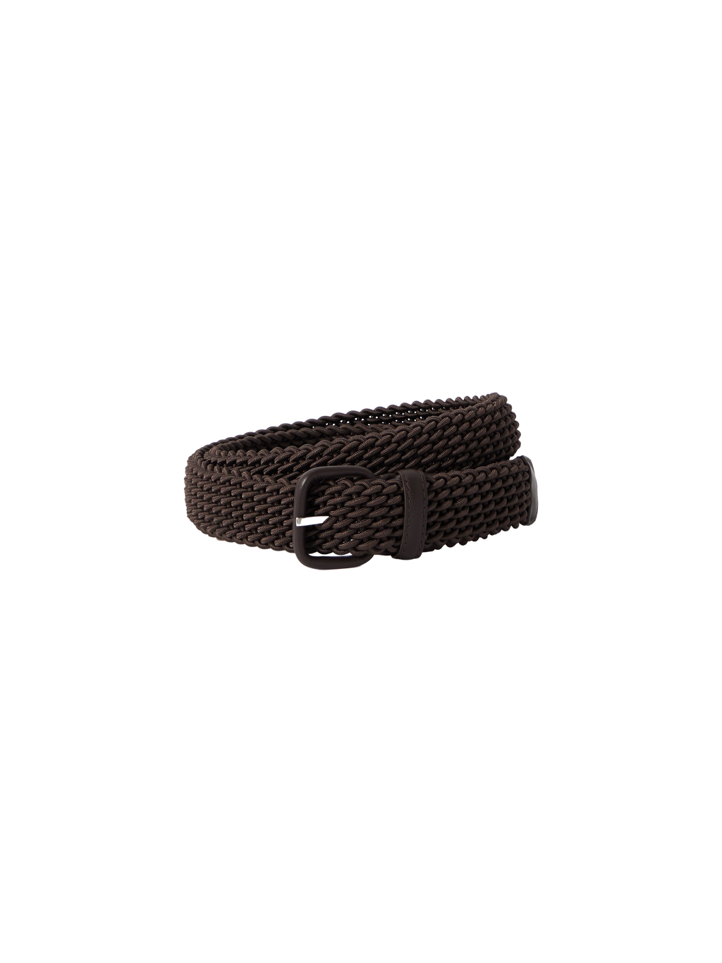 Woven leather-trimmed cord belt