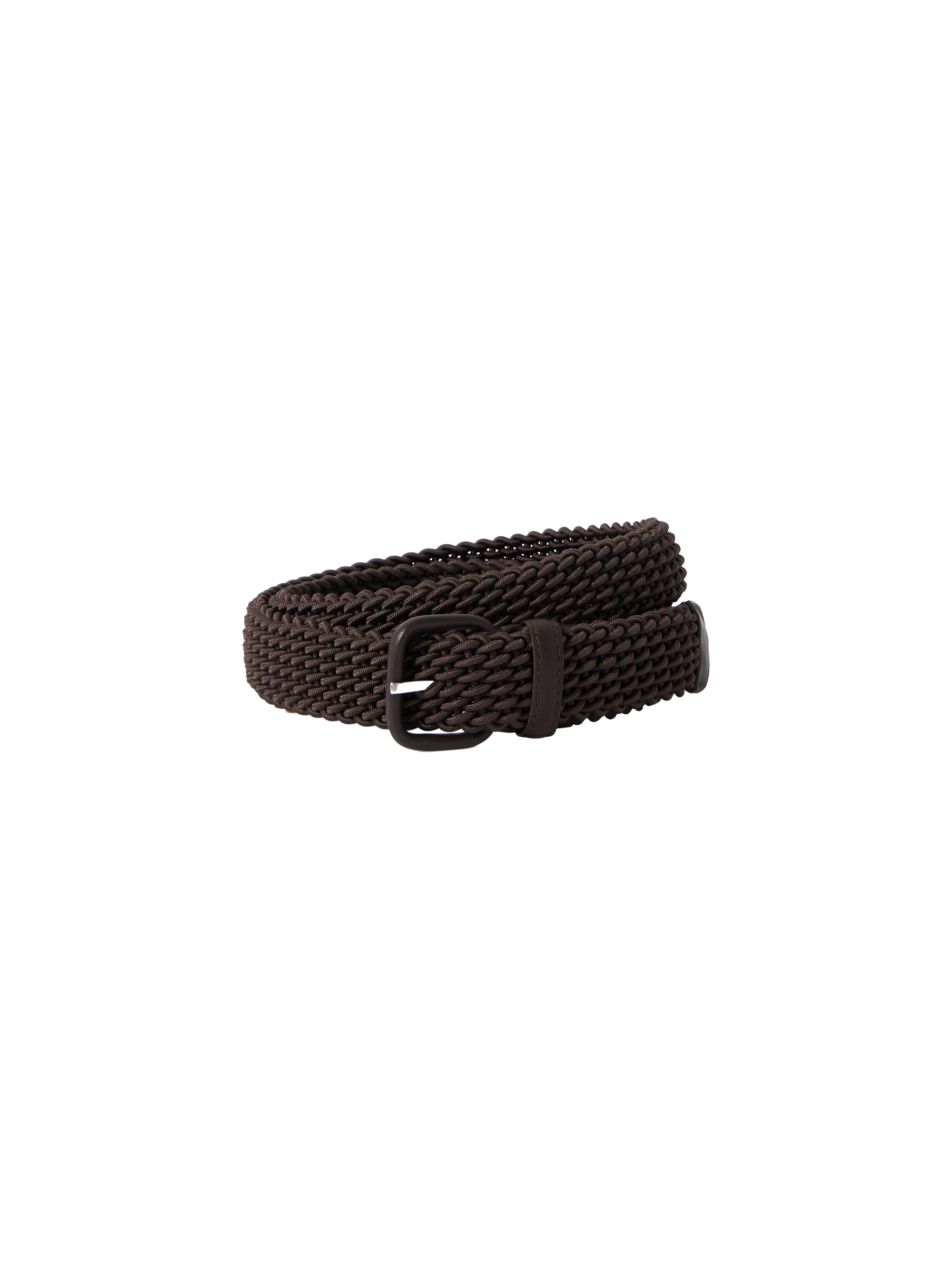 Woven leather-trimmed cord belt