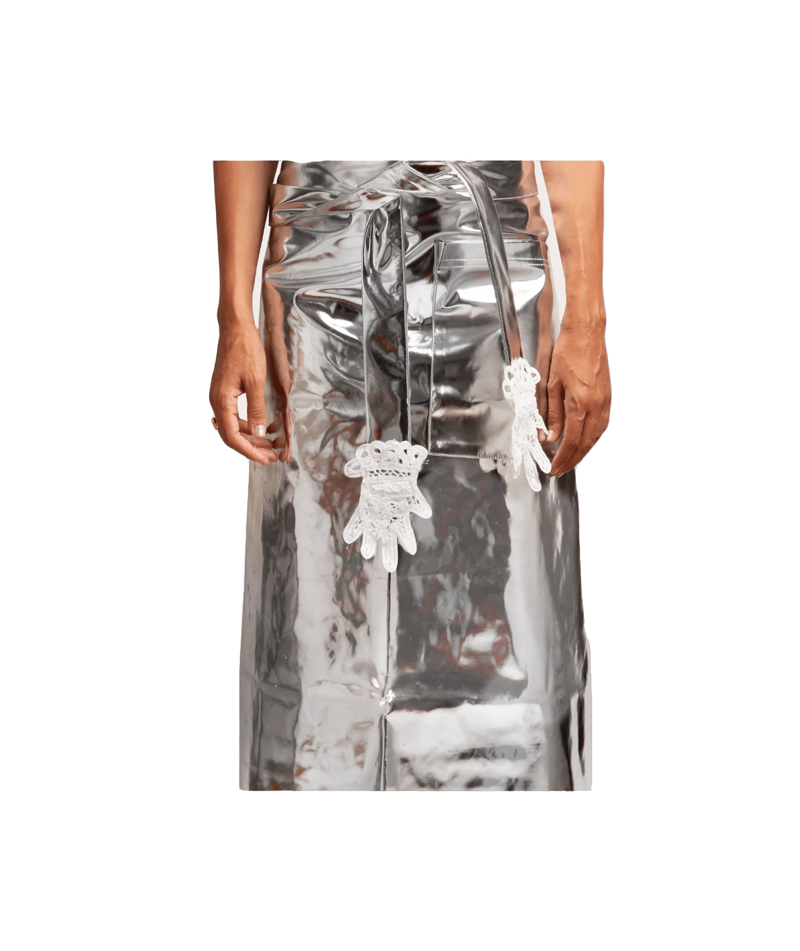 Metallic apron with lace applique
