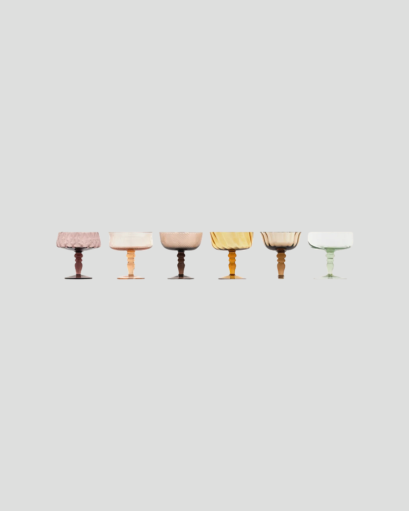 Set of 6 Champagne Bowls Textures Amber/Pink Nuances