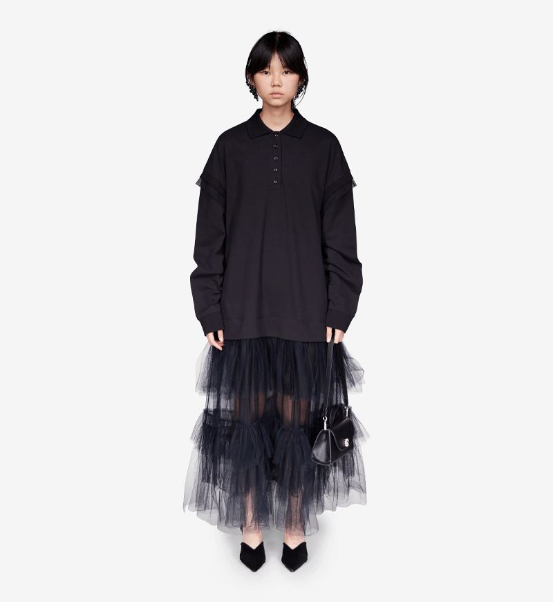 Short Sleeve Tiered Tulle Overlay Dress With Trim