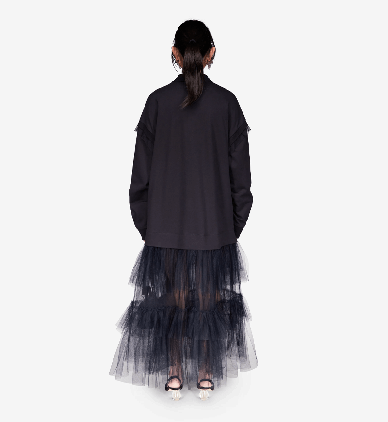 Short Sleeve Tiered Tulle Overlay Dress With Trim